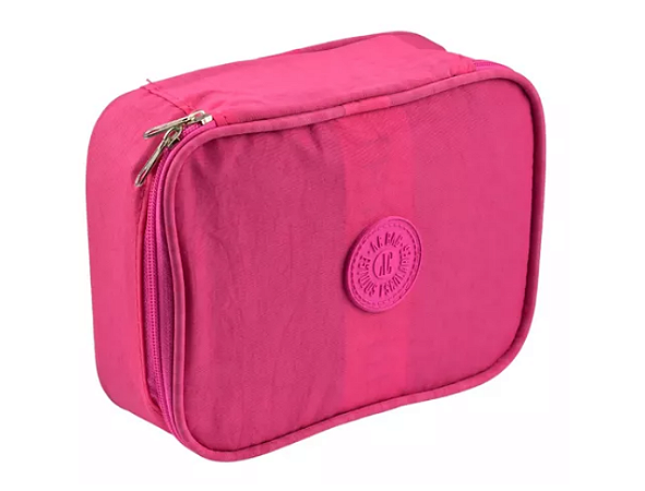 Estojo Box Nylon Escolar Rosa Com Divisória