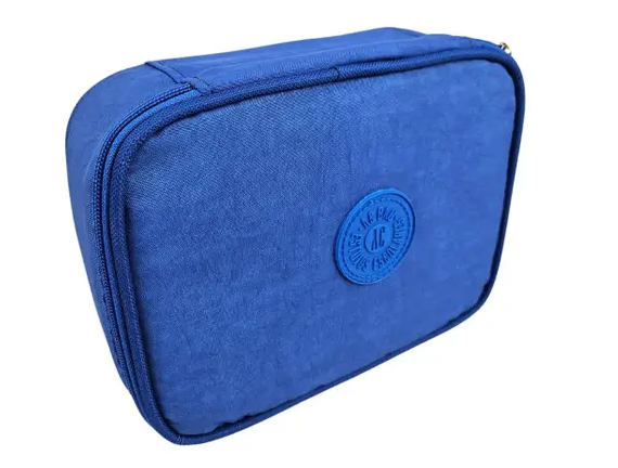 Estojo Box Nylon Escolar Azul Com Divisória