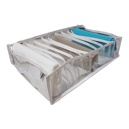 Colmeia Organizadora Gaveta Camiseta Transparente Viés Branco 40x28x10cm