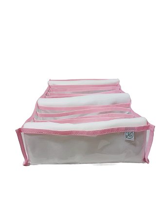 Colmeia Organizadora Gaveta Camiseta Transparente Viés Rosa 40x28x10cm