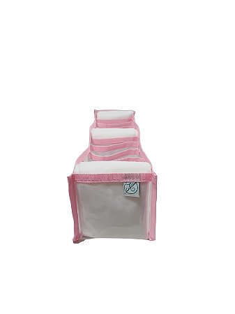 Colmeia Organizadora Gaveta Baby Transparente Viés Rosa 40x10x10cm