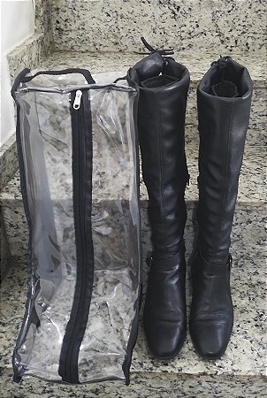 Organizador e Protetor De Botas Transparente Viés Preto Cano Longo 46x28x25cm