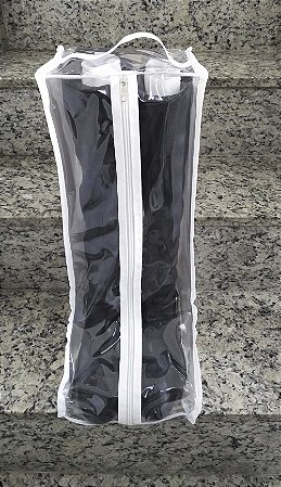 Organizador e Protetor De Botas Transparente Viés Branco Cano Longo 46x28x25cm