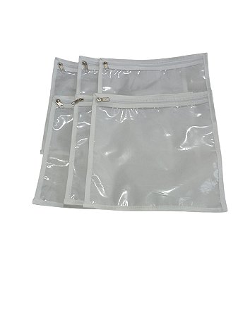Saquinho Organizador Multiuso Tnt E Pvc Cristal 06 peças 25x25cm Branco