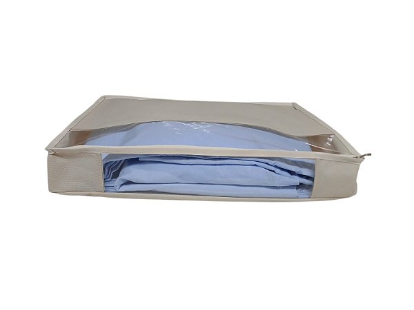 Organizador Protetor Lençol Toalha Tnt Com Visor Transparente Marfim 38x50x07cm