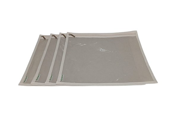 Organizador Envelope 4 peças Tnt e Visor Pvc Transparente Com Zíper Marfim 35x32cm