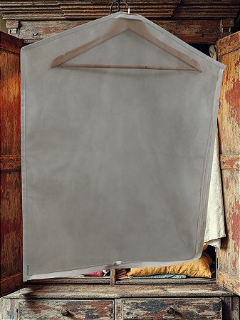Capa Protetora Para Vestido Curto Tnt e Organza C/ Zíper Embutido 125x60cm Bege