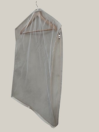 Capa Protetora Para Vestido Longo Tnt e Organza C/ Zíper Embutido 150x60cm Bege