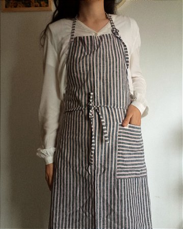 Avental listrado azul marinho