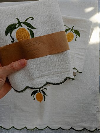 Pano de Prato 45x70 limão barra bordada