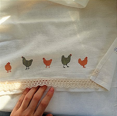 Pano de Prato 45x70 galinhas laranja e verde