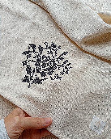 Pano de Prato 45x70 vintage bordado preto