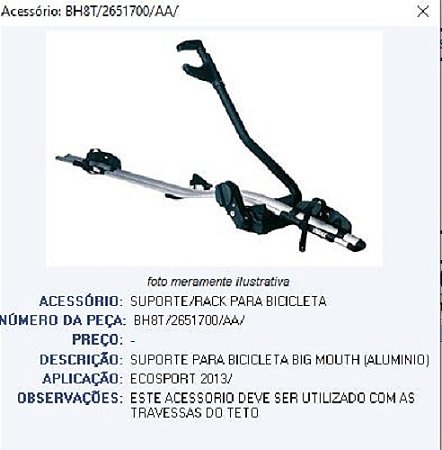 Suporte Bicicleta Sport Rack Big Mouth Ford Ecosport 2013 14