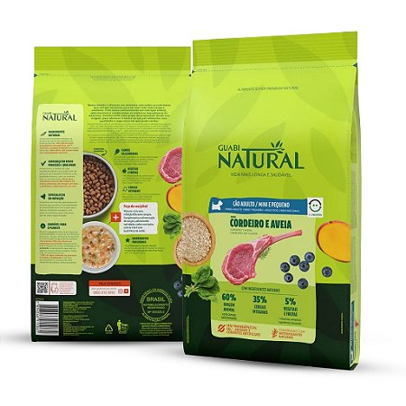 GUABI NATURAL CÃES ADULTOS MINI E PEQUENO CORDEIRO E AVEIA 1 KG
