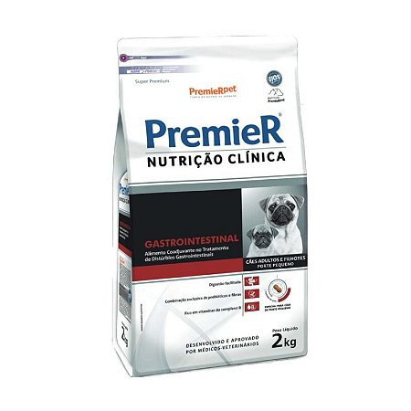 PREMIER NUTRIÇÃO CLÍNICA CÃO GASTROINTESTINAL ADULTOS E FILHOTES RAÇAS PEQUENAS 2KG