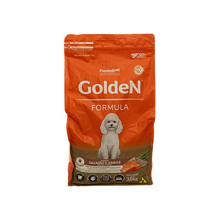 Ração Golden Fórmula Mini Bits Cães Adultos Salmão e Arroz 3kg – Grãos Pequenos e Alta Digestibilidade