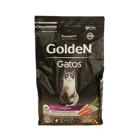 Ração Golden Gatos Castrados Frango 3kg – Controle de Peso e Saúde Urinária