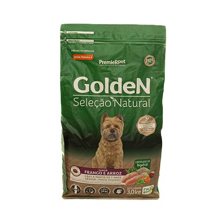 Ração Golden Seleção Natural Sênior Porte Pequeno Frango 3kg – Longevidade e Saúde Articular