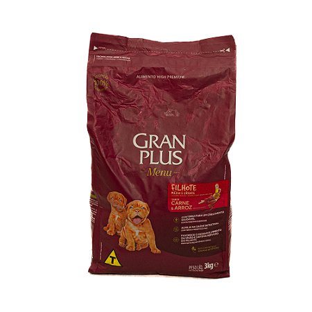 Ração GranPlus Menu Filhotes Médios e Grandes Carne & Arroz 3kg – Crescimento Forte e Saudável