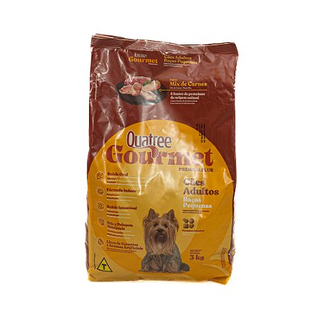 Ração Quatree Gourmet Cães Adultos Raças Pequenas Peixe, Carne e Frango 3kg – Premium Especial