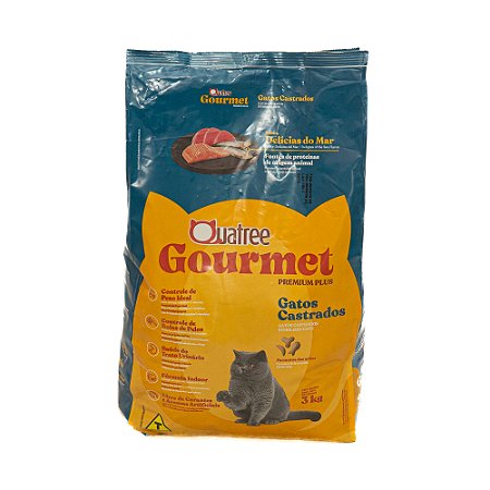 Quatree Gourmet Gatos Adultos Castrados Delícias do Mar 3kg | Ração Premium