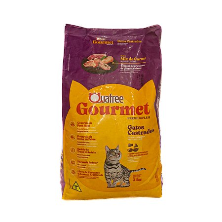 Quatree Gourmet Gatos Castrados Mix de Carnes 3kg | Ração Premium