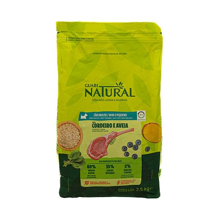 Guabi Natural Cães Adultos Mini e Pequeno Cordeiro & Aveia 2,5kg | Ração Super Premium Natural