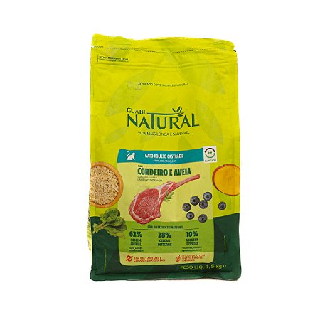 Guabi Natural Gatos Castrados Cordeiro & Aveia 1,5kg | Ração Super Premium Natural