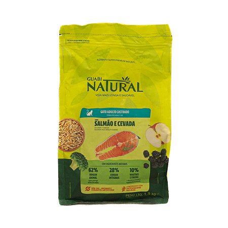 Guabi Natural Gatos Castrados Salmão & Cevada 1,5kg | Ração Super Premium Natural