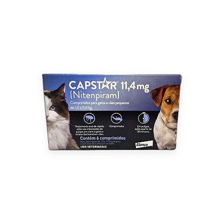 Antipulgas Capstar 11,4 mg Elanco para Gatos e Cães Pequenos de 1,0 a 11,4 kg - 6 Comprimidos