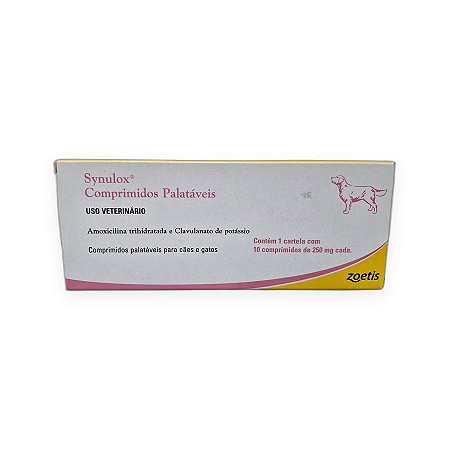 Antibiótico Synulox Comprimidos Palatáveis Zoetis 250 mg - 10 Comprimidos