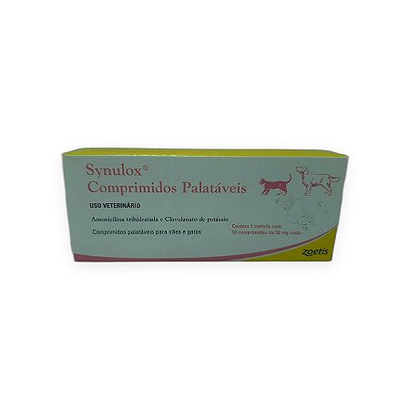 Antibiótico Synulox Comprimidos Palatáveis Zoetis 50 mg - 10 Comprimidos