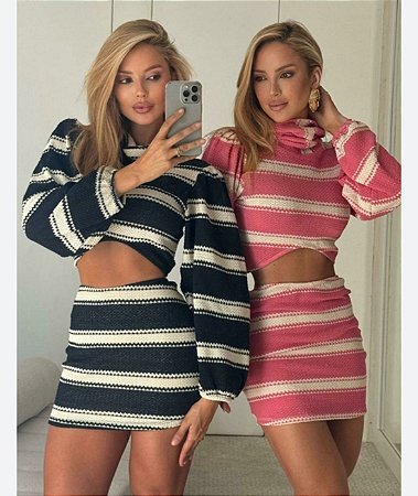 Conjunto de Saia e Cropped Tricô Gisele