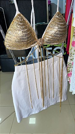 Conjunto de Saia e Cropped Correntes Nalla