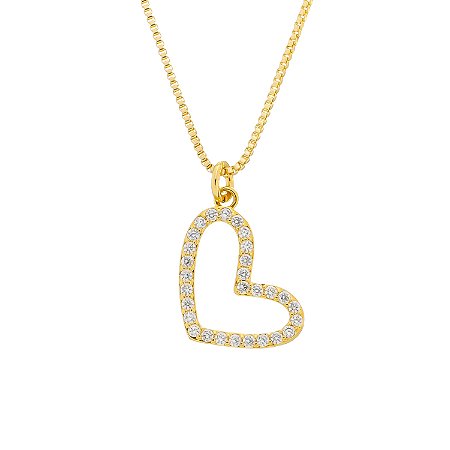 Colar Dourado de Coração Irregular Vazado com Zircônia