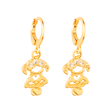 Brinco Dourado de Argolinha Filha Menina Pedras Zircônia