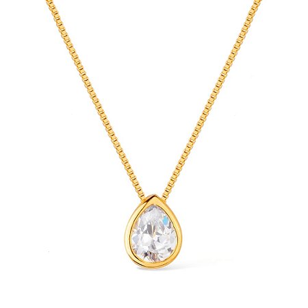 Colar Dourado de Gota em Zircônia