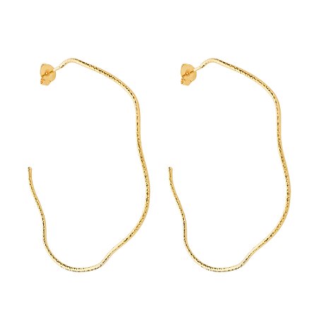 Argola Dourada Ondulada Assimétrica