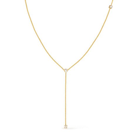 Colar Dourado Gravatinha com Pontos de Luz em Zircônia