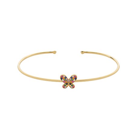 Bracelete Dourado com Borboleta Cravejada de Zircônia Colorida