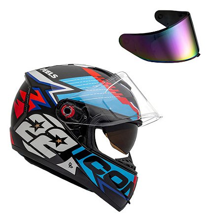 Capacete Peels Icon Rt Preto Azul Camaleão +viseira C/óculos