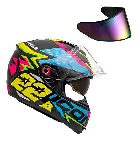 Capacete Peels Icon Rt Preto Amarelo C/óculos + Vis Camaleão