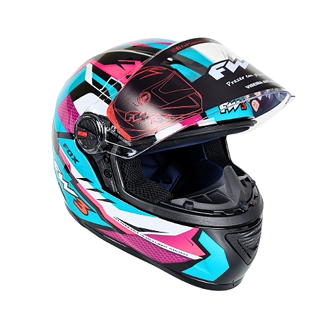 Capacete FW3 Gtn Fox Azul Tiffany/Rosa/Branco Sem Óculos