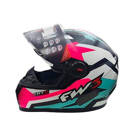 Capacete FW3 Gtn Super Azul/Rosa/Branco Sem Óculos