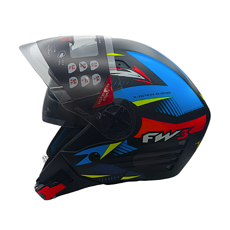 Capacete FW3 X Open Up Rapid Azul / Amarelo Fosco Com Óculos