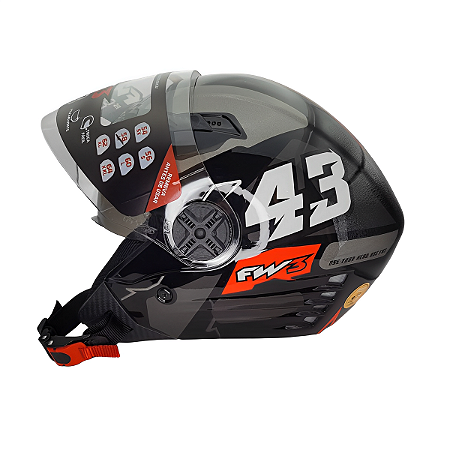 Capacete FW3 X Open Up 43 Grafite Com Óculos Interno