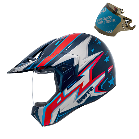 Capacete Bieffe 3 Sport AZV50 Azul / Vermelho + Viseira Fumê