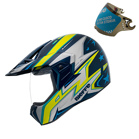 Capacete Bieffe 3 Sport AZV50 Azul / Amarelo + Viseira Fumê
