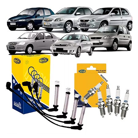 Kit 4 Velas + Cabos Ignição Corsa Celta Prisma 1.0 2001-2012 Magneti Marelli