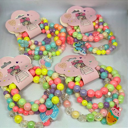 Kit de Pulseiras infantil de miçangas e pingente